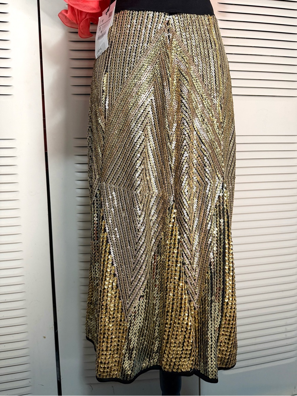 Zara Sequin Skirt Black and Gold  A-Line